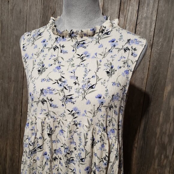 Lovely Melody M Top Blouse Cream Floral High Neck Swing Ruffle Cottagecore - Picture 2 of 6